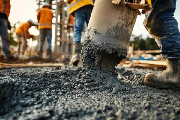 construction worker pouring concrete on a construction site photo